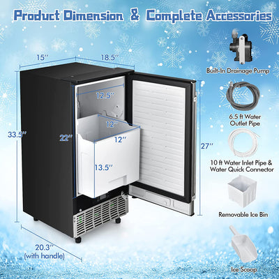 80LBS/24H Freestanding Ice Cube Maker 115V Commercial Ice Machine with 25 LBS Storage Bin