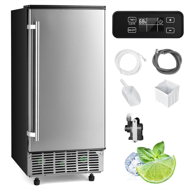 80LBS/24H Commercial External Ice Maker Freestanding Under Counter 115V Industrial Ice Machine with Drain Pump and 24LBS Ice Storage