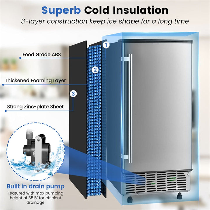 80LBS/24H Commercial External Ice Maker Freestanding Under Counter 115V Industrial Ice Machine with Drain Pump and 24LBS Ice Storage