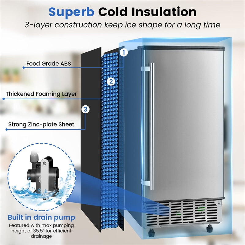 80LBS/24H Commercial Built-in Ice Maker Freestanding Under Counter 115V Industrial Ice Machine with Drain Pump and 24LBS Ice Storage