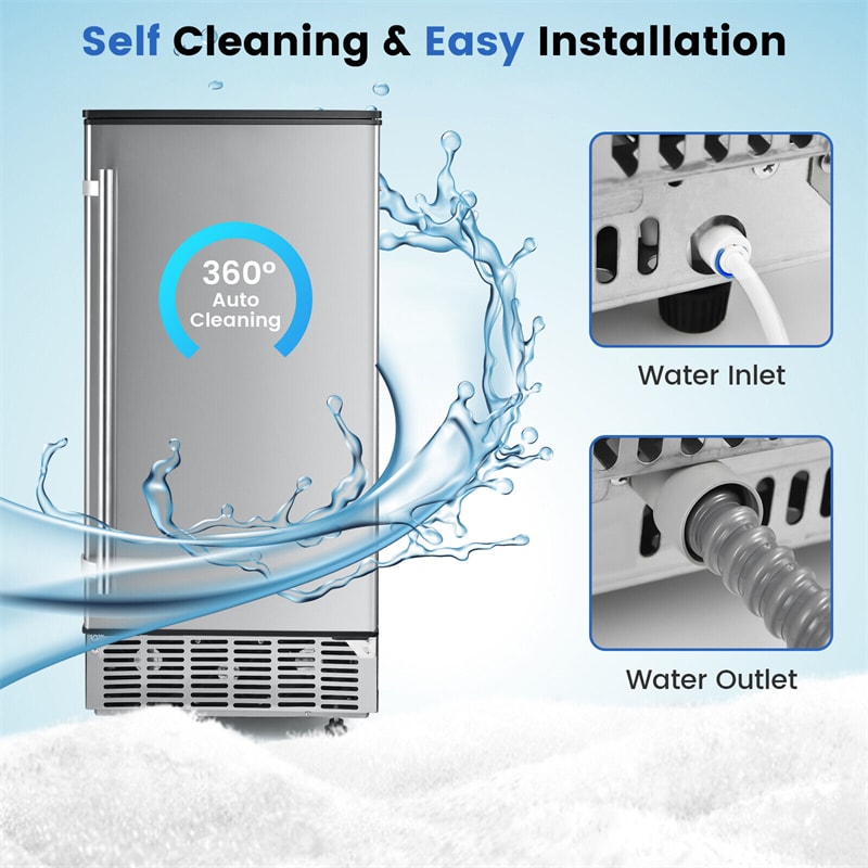 80LBS/24H Commercial External Ice Maker Freestanding Under Counter 115V Industrial Ice Machine with Drain Pump and 24LBS Ice Storage