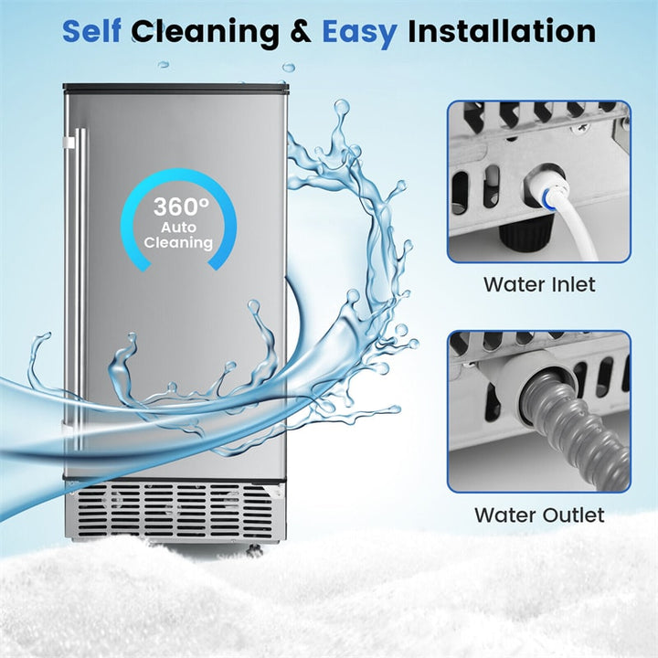 80LBS/24H Commercial External Ice Maker Freestanding Under Counter 115V Industrial Ice Machine with Drain Pump and 24LBS Ice Storage