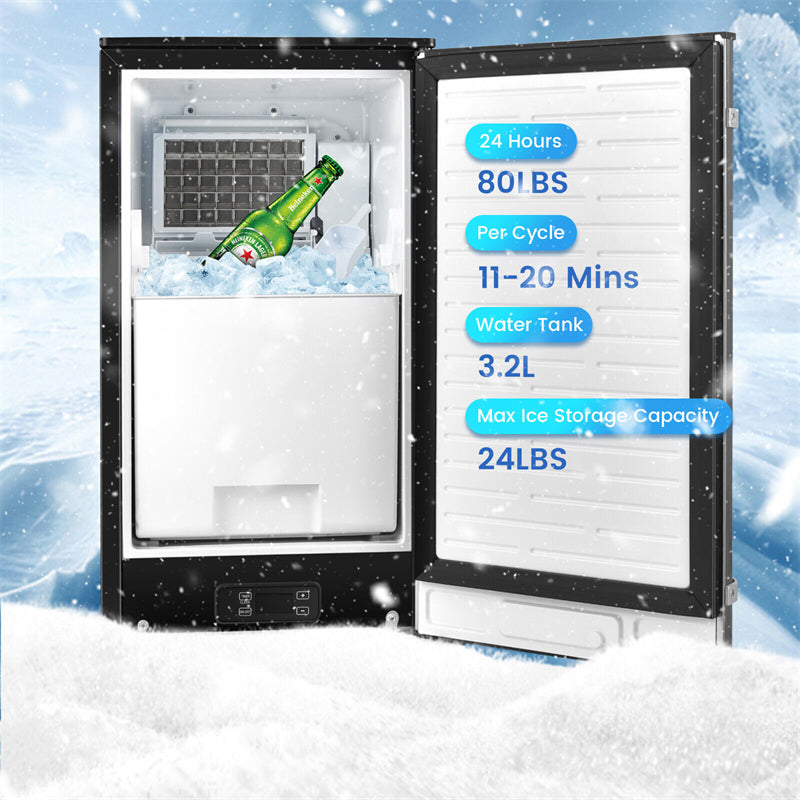 80LBS/24H Commercial Built-in Ice Maker Freestanding Under Counter 115V Industrial Ice Machine with Drain Pump and 24LBS Ice Storage