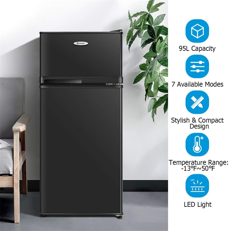 2 Doors Compact Refrigerator 3.4 cu. ft. Cold-rolled Sheet Mini Fridge with Adjustable Removable Shelves