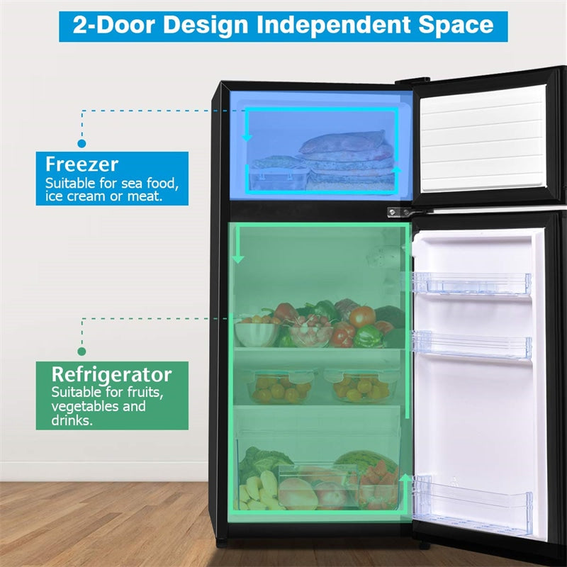 2 Doors Compact Refrigerator 3.4 cu. ft. Cold-rolled Sheet Mini Fridge with Adjustable Removable Shelves