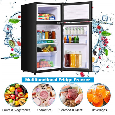 2 Doors Compact Refrigerator 3.4 cu. ft. Cold-rolled Sheet Mini Fridge with Adjustable Removable Shelves