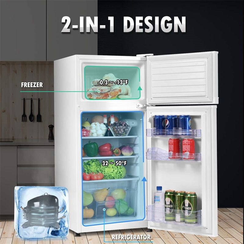 2 Doors Compact Refrigerator 3.4 cu. ft. Cold-rolled Sheet Mini Fridge with Adjustable Removable Shelves