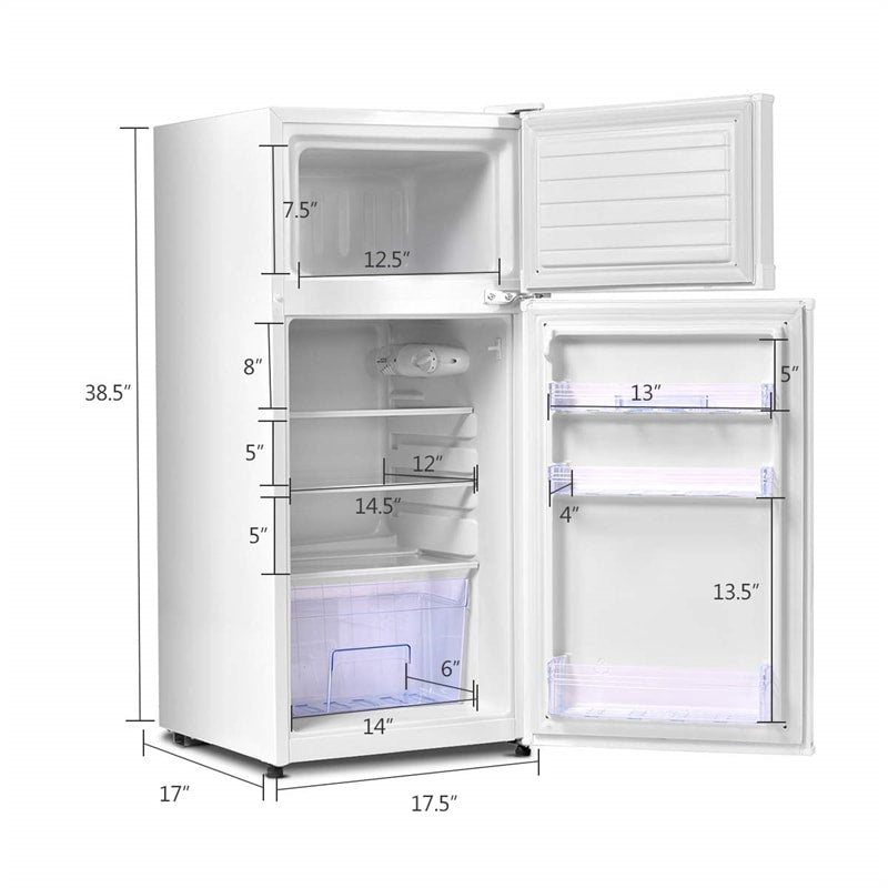 2 Doors Compact Refrigerator 3.4 cu. ft. Cold-rolled Sheet Mini Fridge with Adjustable Removable Shelves