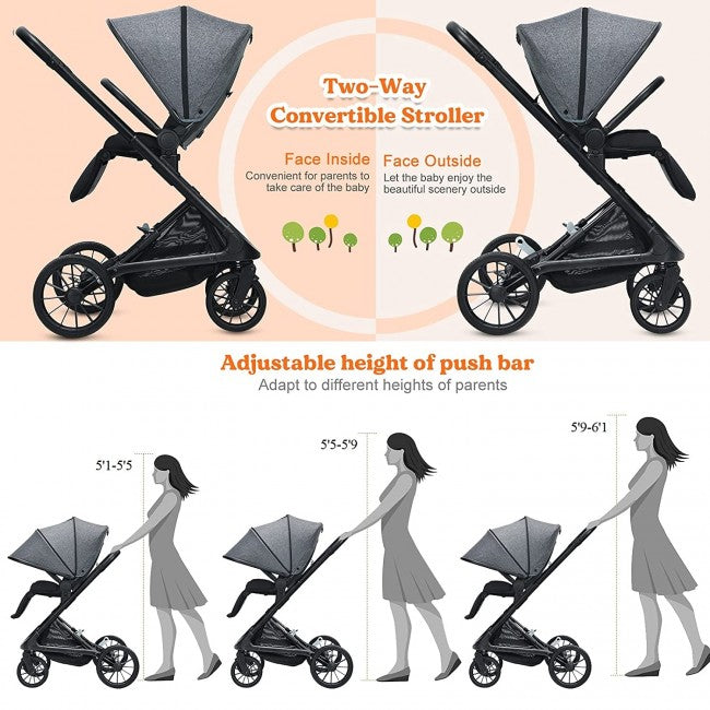 Convertible Baby Stroller Easy Fold Pushchair for Infants