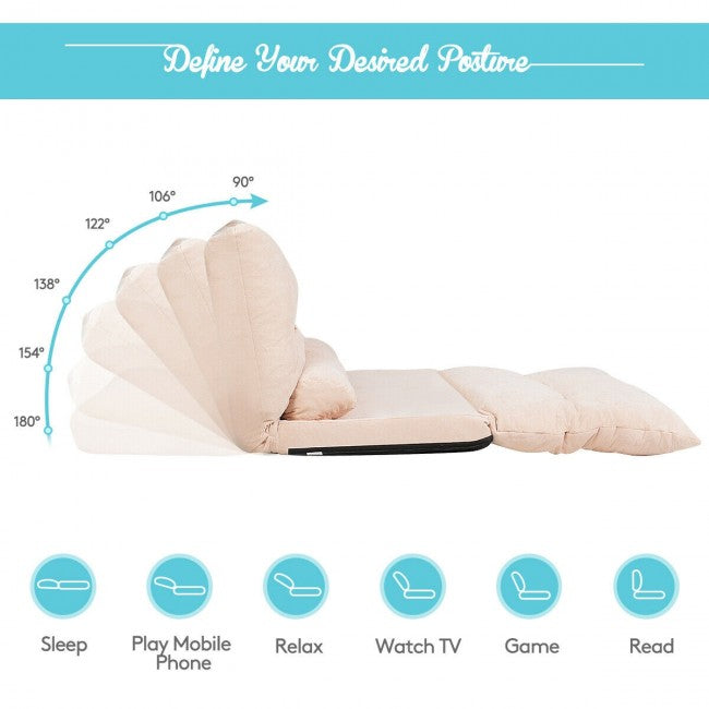 6-Position Adjustable Sleeper Lounge Couch with 2 Pillows