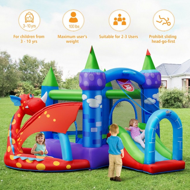 Kids Inflatable Bounce House Dragon Jumping Slide Bouncer Castle