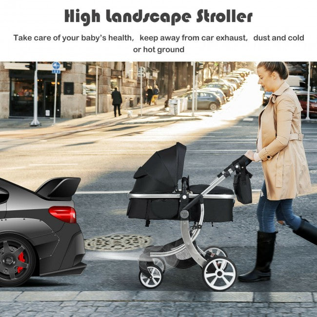 Easy Fold Baby Stroller Pushchair With Reclining Backrest & Foot Cover