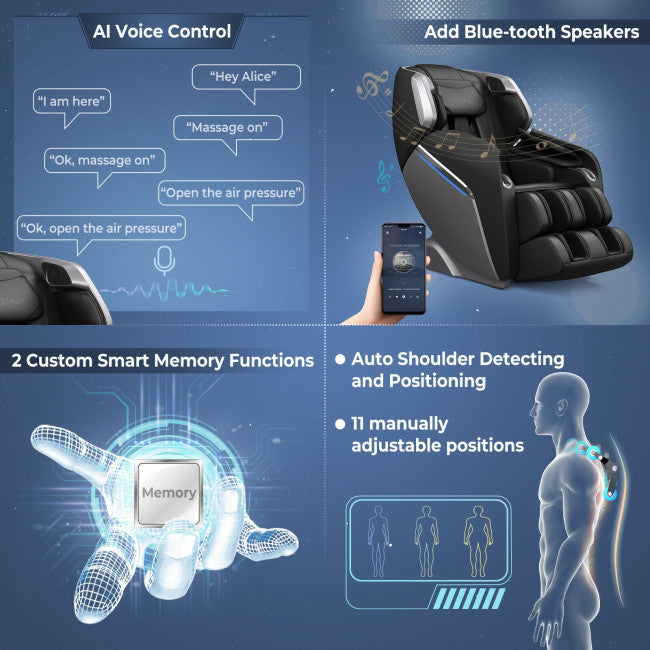 Electric Full Body Zero-Gravity Massage Chair SL Track Massage Recliner with Voice Control Heat and Foot Rollers