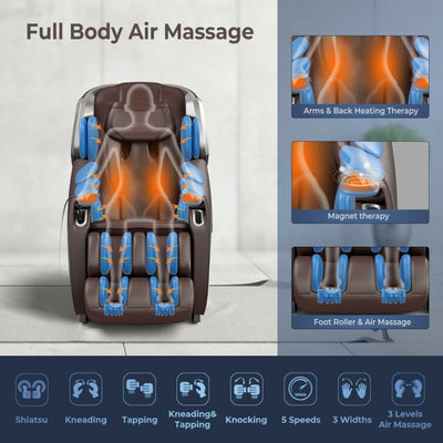 Electric Full Body Zero-Gravity Massage Chair SL Track Massage Recliner with Voice Control Heat and Foot Rollers