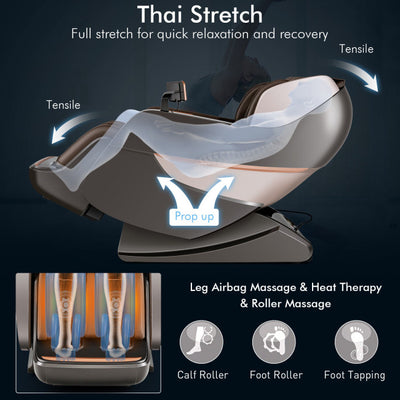 Electric Full Body Zero Gravity Massage Chair SL Track Thai Stretch Recliner with Heat Roller and Wireless Speakers