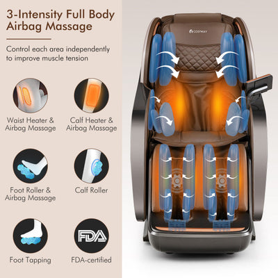 Electric Full Body Zero Gravity Massage Chair SL Track Thai Stretch Recliner with Heat Roller and Wireless Speakers