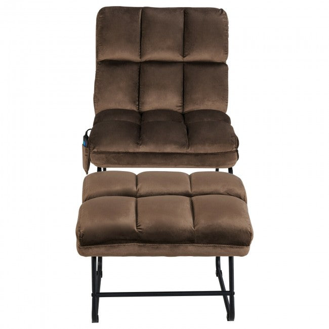 Electric Massage Sofa Chair Velvet Fabric Massage Couch with Ottoman and Side Pocket