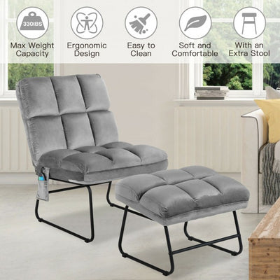 Electric Massage Sofa Chair Velvet Fabric Massage Couch with Ottoman and Side Pocket