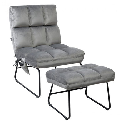 Electric Massage Sofa Chair Velvet Fabric Massage Couch with Ottoman and Side Pocket