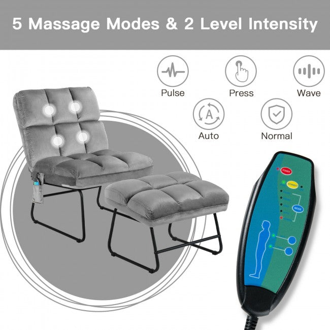 Electric Massage Sofa Chair Velvet Fabric Massage Couch with Ottoman and Side Pocket