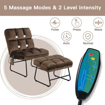 Electric Massage Sofa Chair Velvet Fabric Massage Couch with Ottoman and Side Pocket