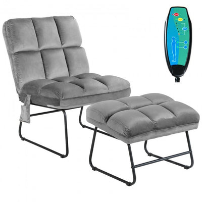 Electric Massage Sofa Chair Velvet Fabric Massage Couch with Ottoman and Side Pocket