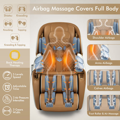 Electric Shiatsu Full Body Zero Gravity Massage Chair Recliner with Built-in Heat Therapy Foot Roller Airbag Massage System and Bluetooth Speaker