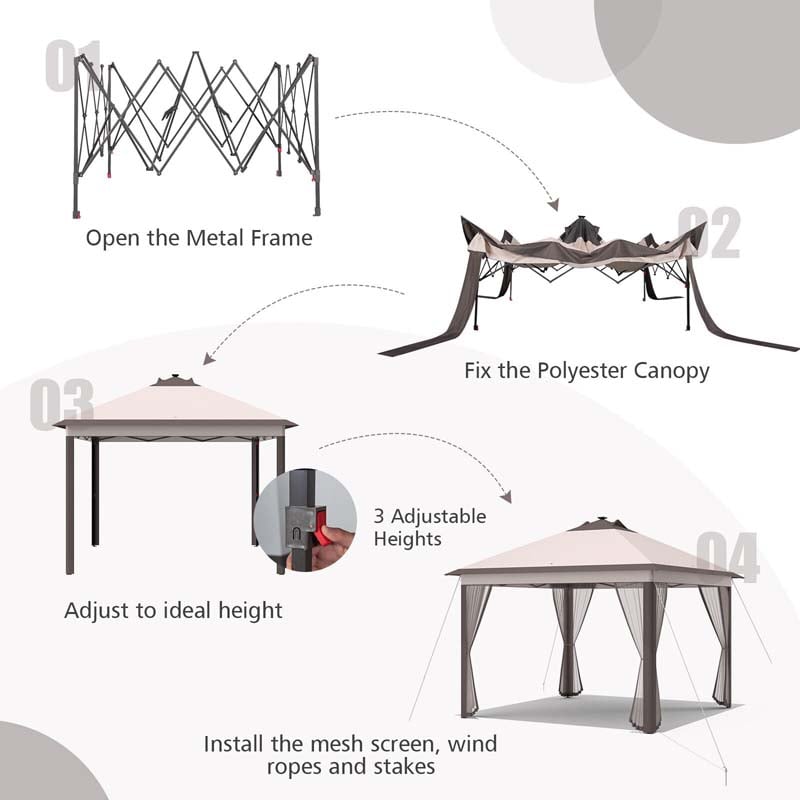 11 x 11 FT Outdoor Portable Pop-Up Gazebo Tent Canopy Shelter with Mesh Netting and Carry Bag