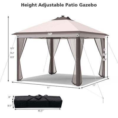 11 x 11 FT Outdoor Portable Pop-Up Gazebo Tent Canopy Shelter with Mesh Netting and Carry Bag