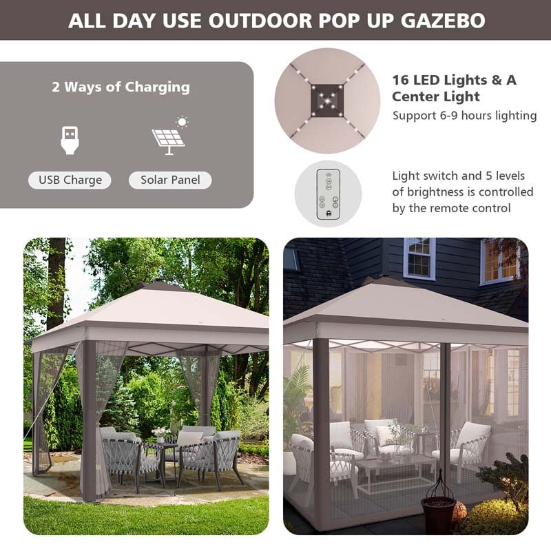 11 x 11 FT Outdoor Portable Pop-Up Gazebo Tent Canopy Shelter with Mesh Netting and Carry Bag