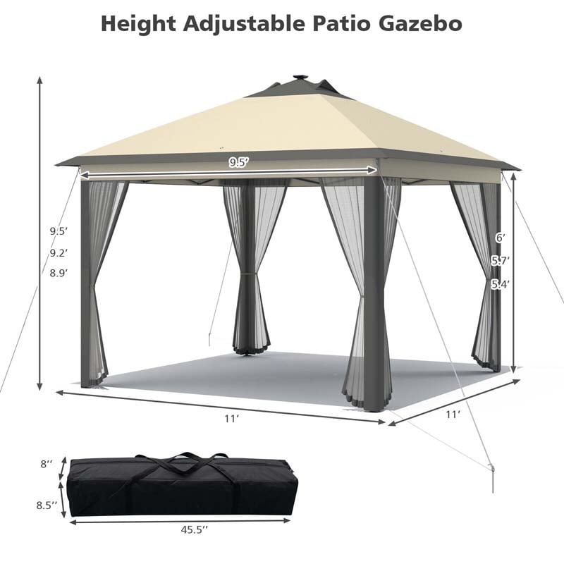 11 x 11 FT Outdoor Portable Pop-Up Gazebo Tent Canopy Shelter with Mesh Netting and Carry Bag