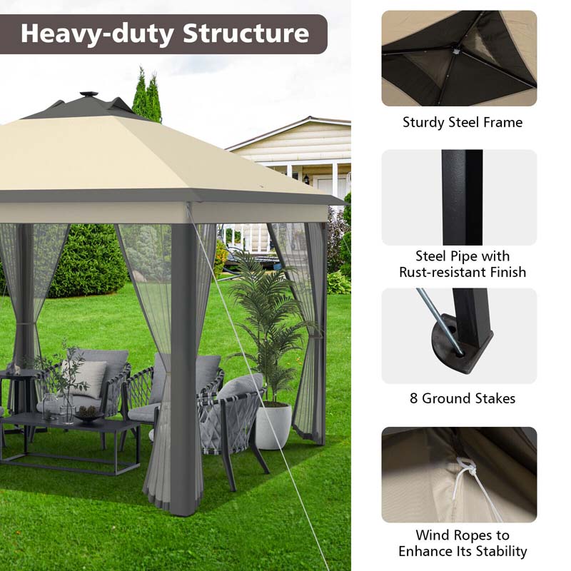 11 x 11 FT Outdoor Portable Pop-Up Gazebo Tent Canopy Shelter with Mesh Netting and Carry Bag