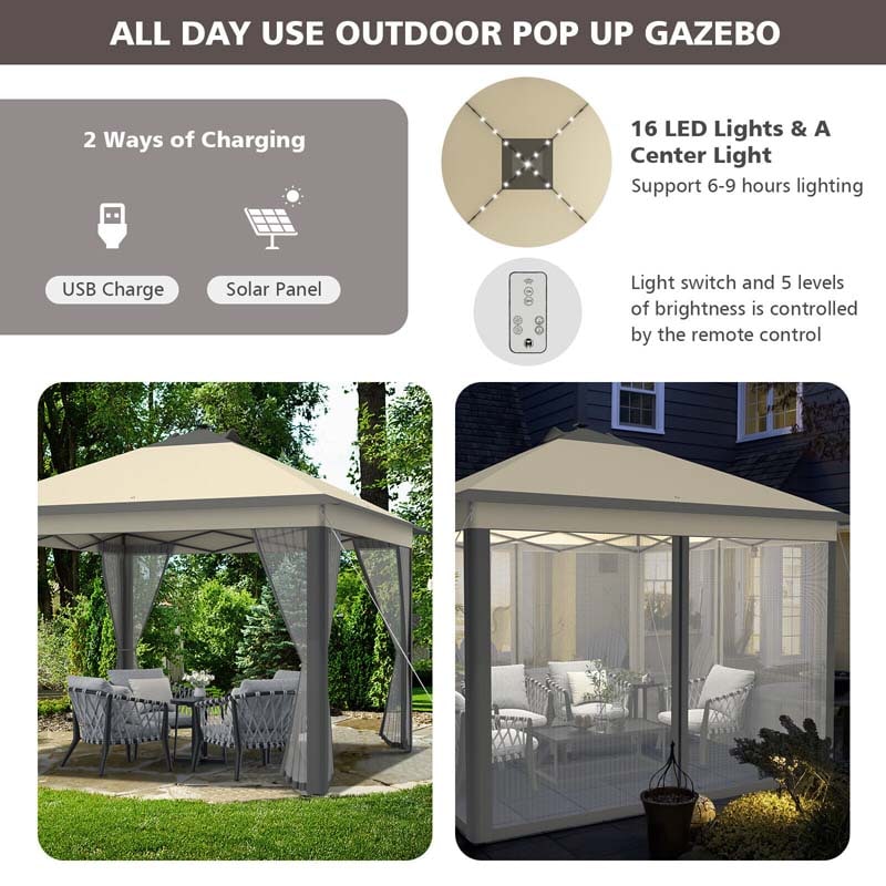 11 x 11 FT Outdoor Portable Pop-Up Gazebo Tent Canopy Shelter with Mesh Netting and Carry Bag