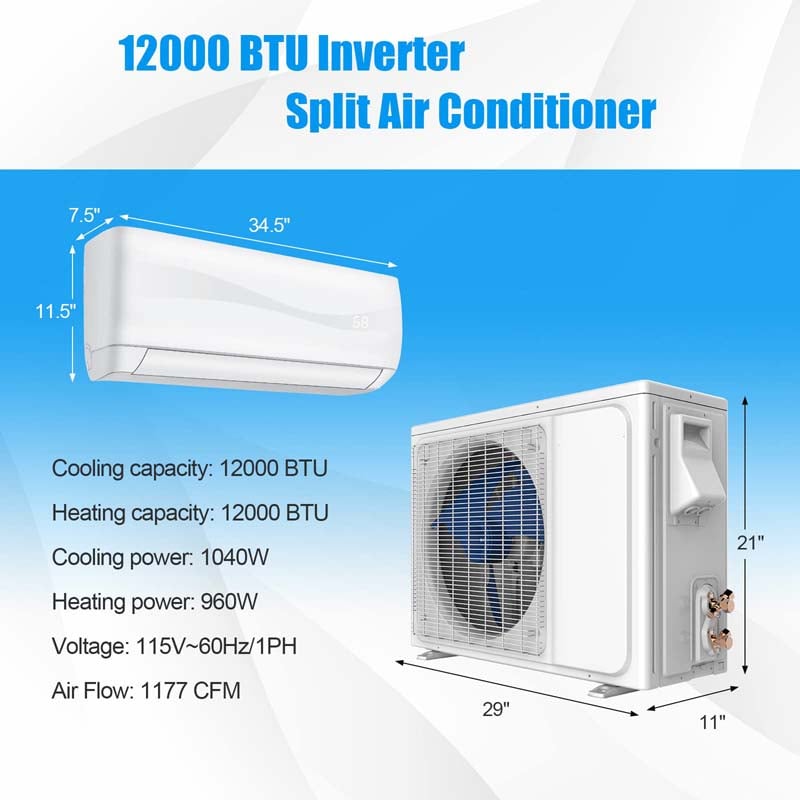 12000BTU 115V Ductless Mini Split Air Conditioner, 20 SEER2 Wall-Mounted Inverter AC Unit with Heat Pump