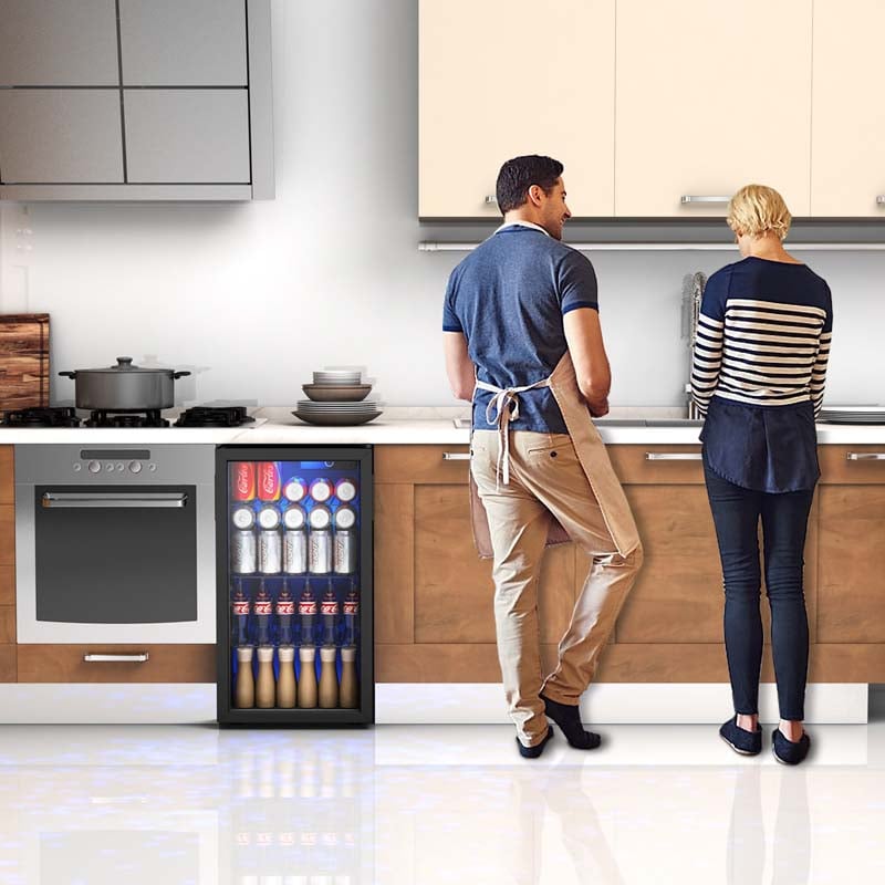 2-in-1 Mini Wine Cooler 120 Cans Built-In or Freestanding Beverage Refrigerator Beer Fridge with LED Light