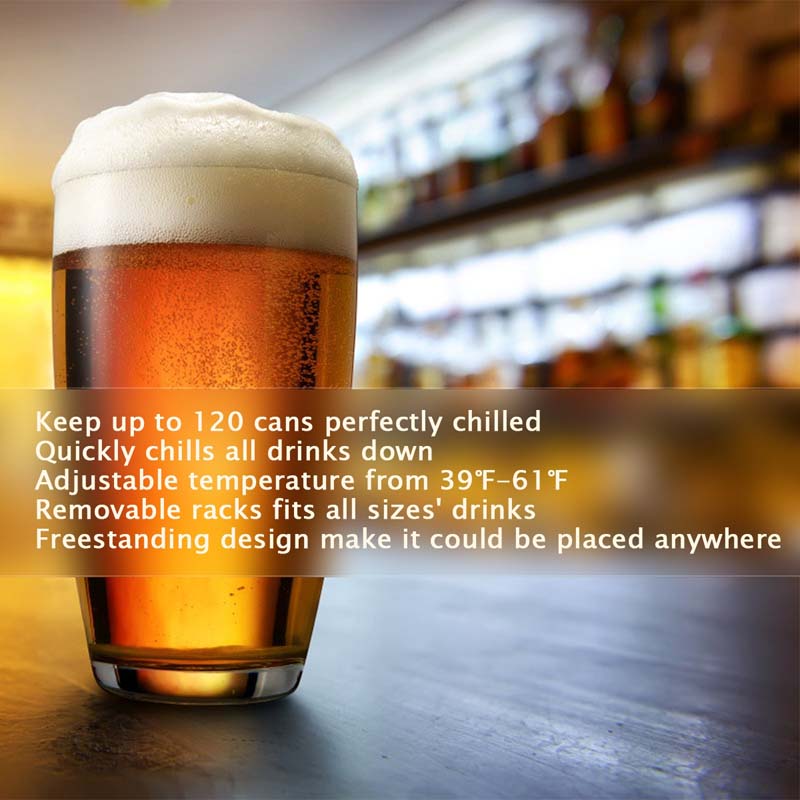 2-in-1 Mini Wine Cooler 120 Cans Built-In or Freestanding Beverage Refrigerator Beer Fridge with LED Light