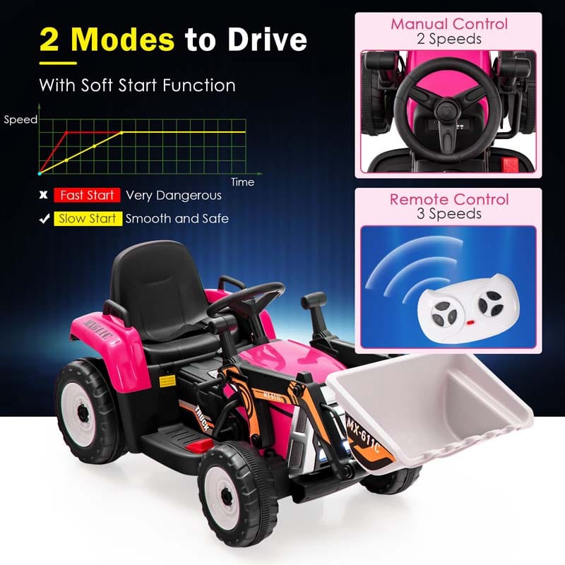 12V Battery-Powered Kids Ride-On Excavator Digger Electric Tractor Vehicle with Digging Bucket