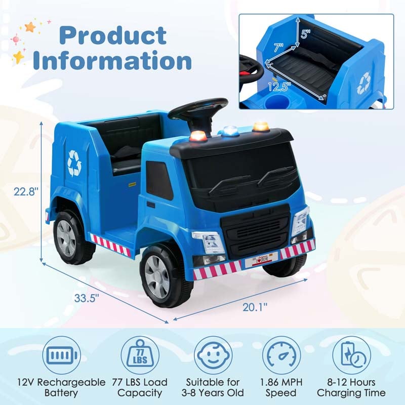 12V Kids Ride On Recycling Garbage Truck Toddler Electric RC Riding Toy Car with Recycling Accessories