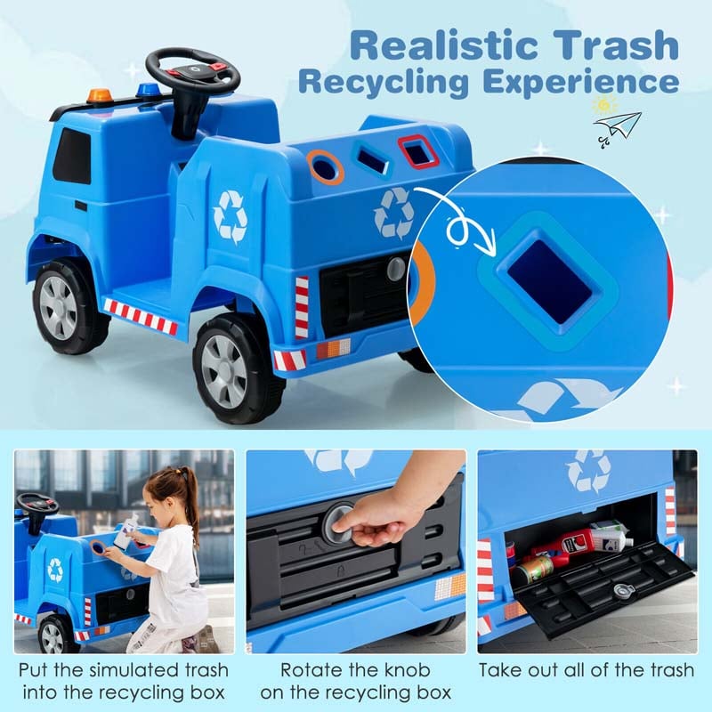 Blue Garbage Blue Recycling Truck Toy OLAKIDS Ride On Car, 6V
