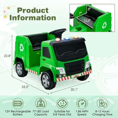 12V Kids Ride On Recycling Garbage Truck Toddler Electric RC Riding Toy Car with Recycling Accessories