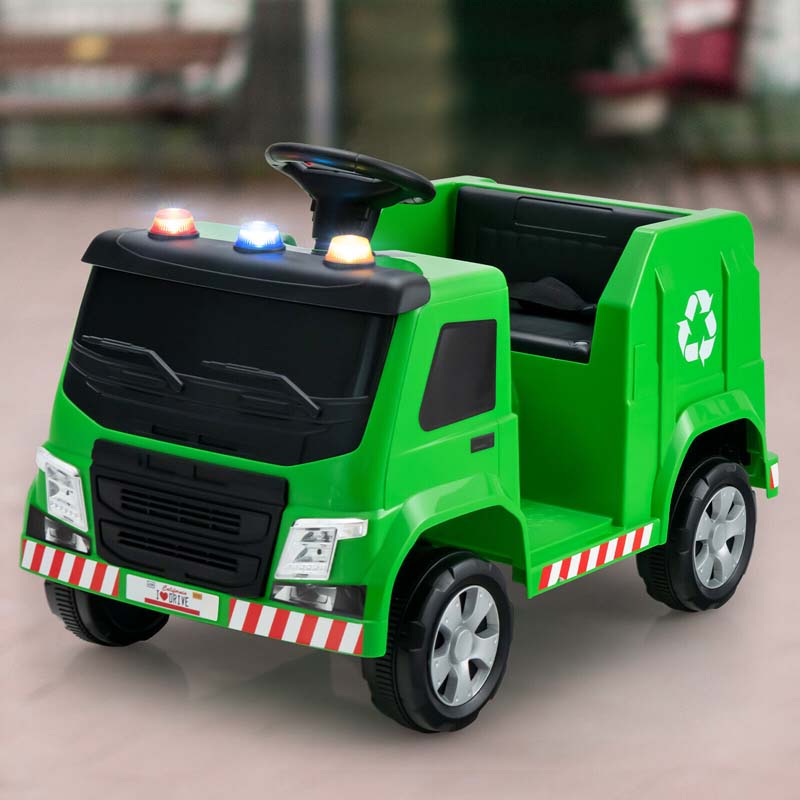 12V Kids Ride On Recycling Garbage Truck Toddler Electric RC Riding Toy Car with Recycling Accessories