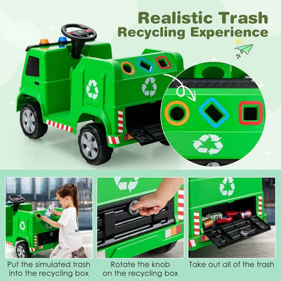 12V Kids Ride On Recycling Garbage Truck Toddler Electric RC Riding Toy Car with Recycling Accessories