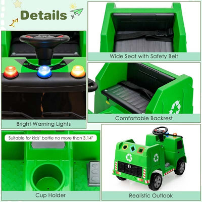 12V Kids Ride On Recycling Garbage Truck Toddler Electric RC Riding Toy Car with Recycling Accessories