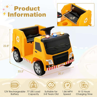 12V Kids Ride On Recycling Garbage Truck Toddler Electric RC Riding Toy Car with Recycling Accessories