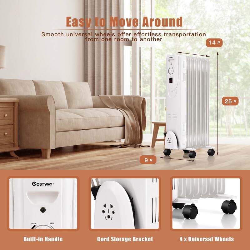 1500W Oil Filled Radiator Heater Portable Electric Space Heater with  Thermostat and Overheat Protection