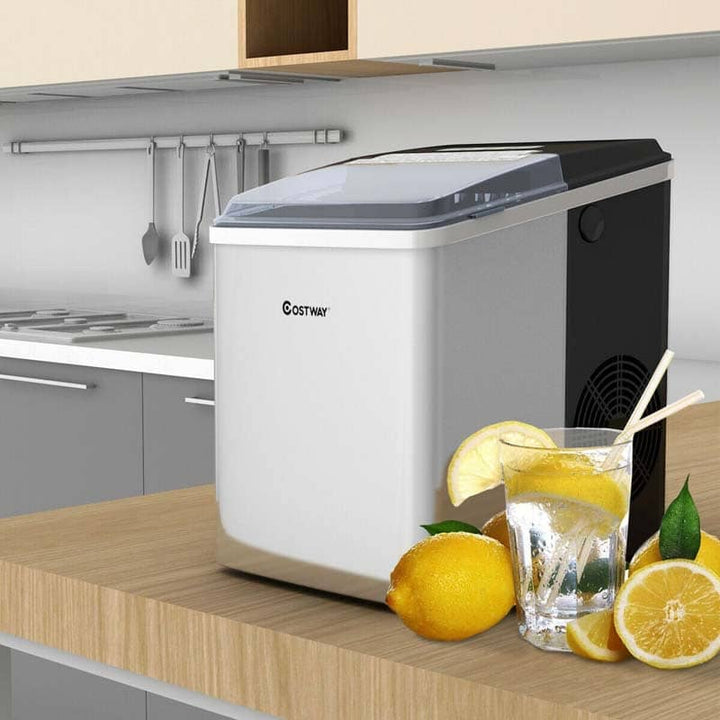 26LBS/24H Countertop Ice Maker Portable Stainless Steel Electric Ice Machine with Self-clean Function Ice Scoop