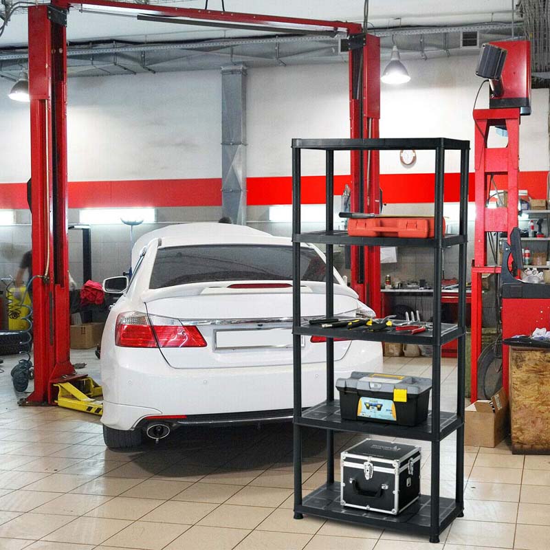 33.5"L x 16"W x 73"H Heavy Duty 5 Tier Plastic Storage Rack Multi-Use Freestanding Shelf Unit Organizer