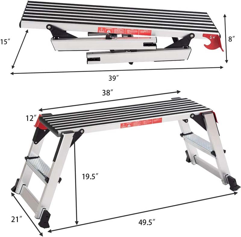 330lbs Capacity Extra Large Aluminium Work Bench Portable Folding Work Platform Drywall Stool Step Ladder with Non-Slip Feet