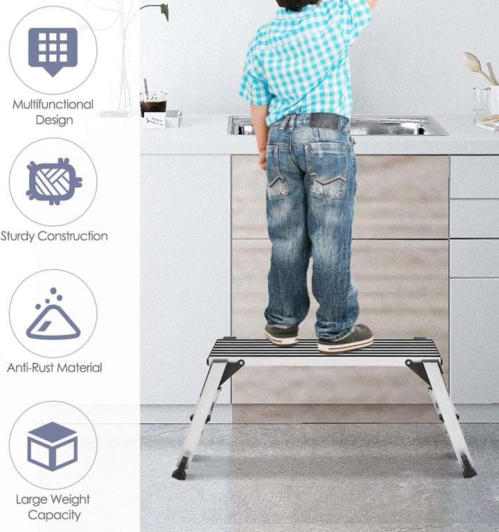 330lbs Capacity Extra Large Aluminium Work Bench Portable Folding Work Platform Drywall Stool Step Ladder with Non-Slip Feet