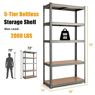 36" x 16'' x 72" 5 Tier Heavy Duty Storage Rack 2000lbs Capacity Adjustable Metal Storage Shelving Unit for Pantry Closet